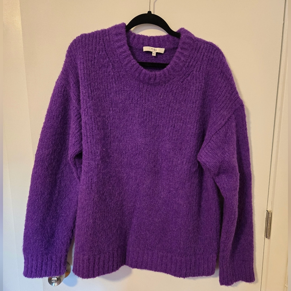 Tibi Airy Alpaca Crewneck Pullover in Purple